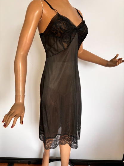 1960s Black Slip Dress | S