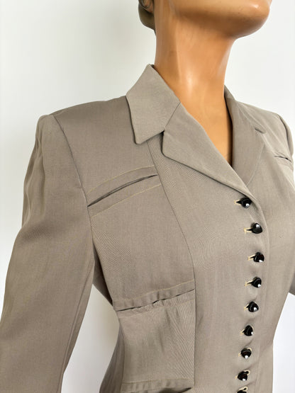 1940s Fitted Gray Gabardine Wool Jacket | S/M