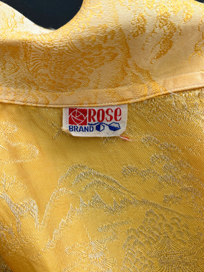 1950s/60s Yellow Gold Asian Style Brocade Blouse | S/M