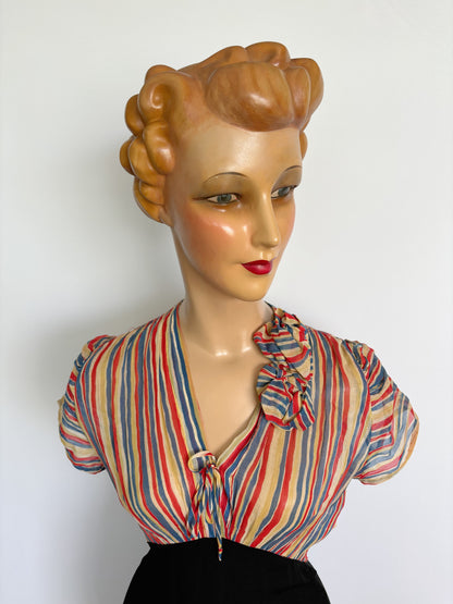 1930s Crepe Evening Dress Muslin Top | XS