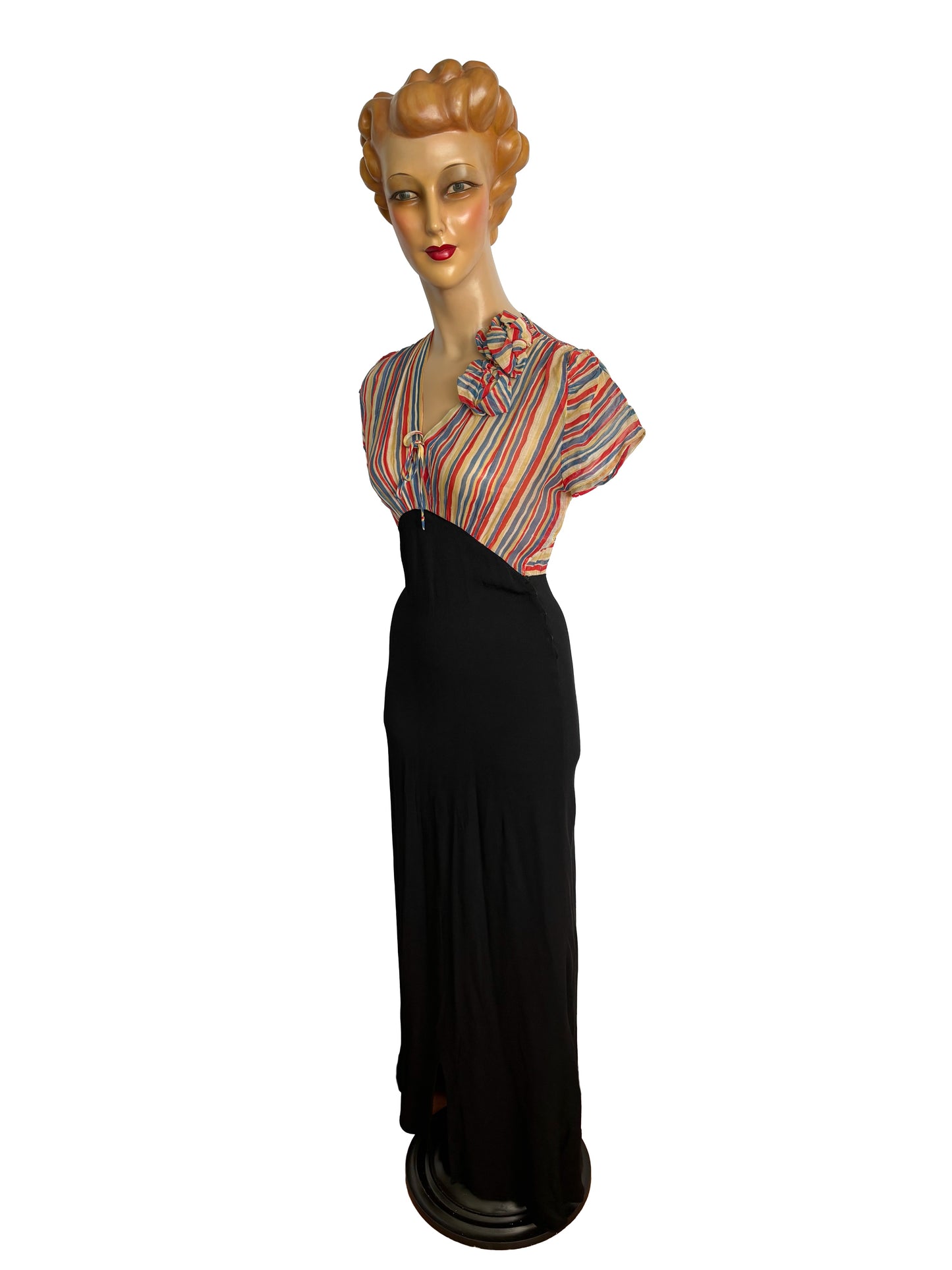 1930s Crepe Evening Dress Muslin Top | XS