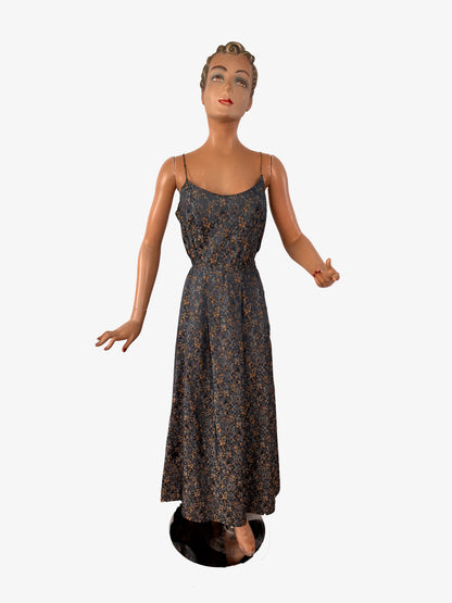 1950s Jacquard Evening Gown | XS