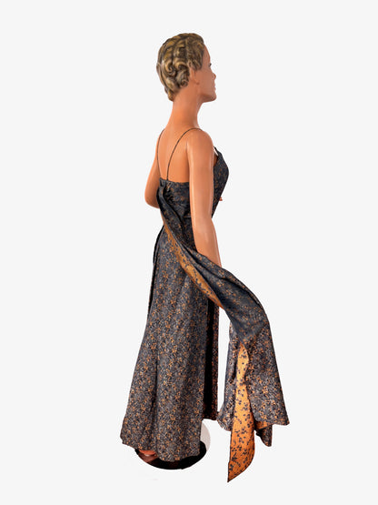 1950s Jacquard Evening Gown | XS