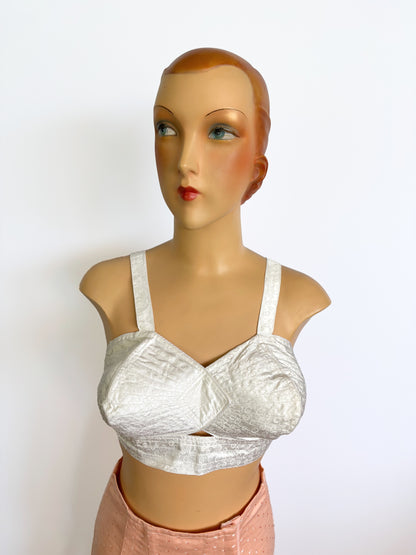 1950s NOS White Satin Bullet Bra