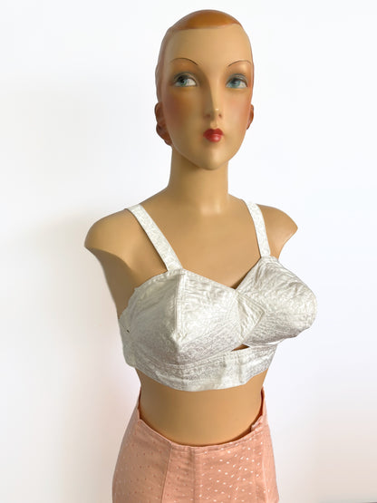 1950s NOS White Satin Bullet Bra