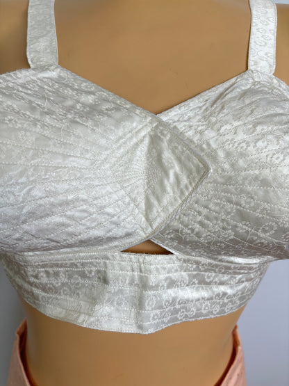 1950s NOS White Satin Bullet Bra