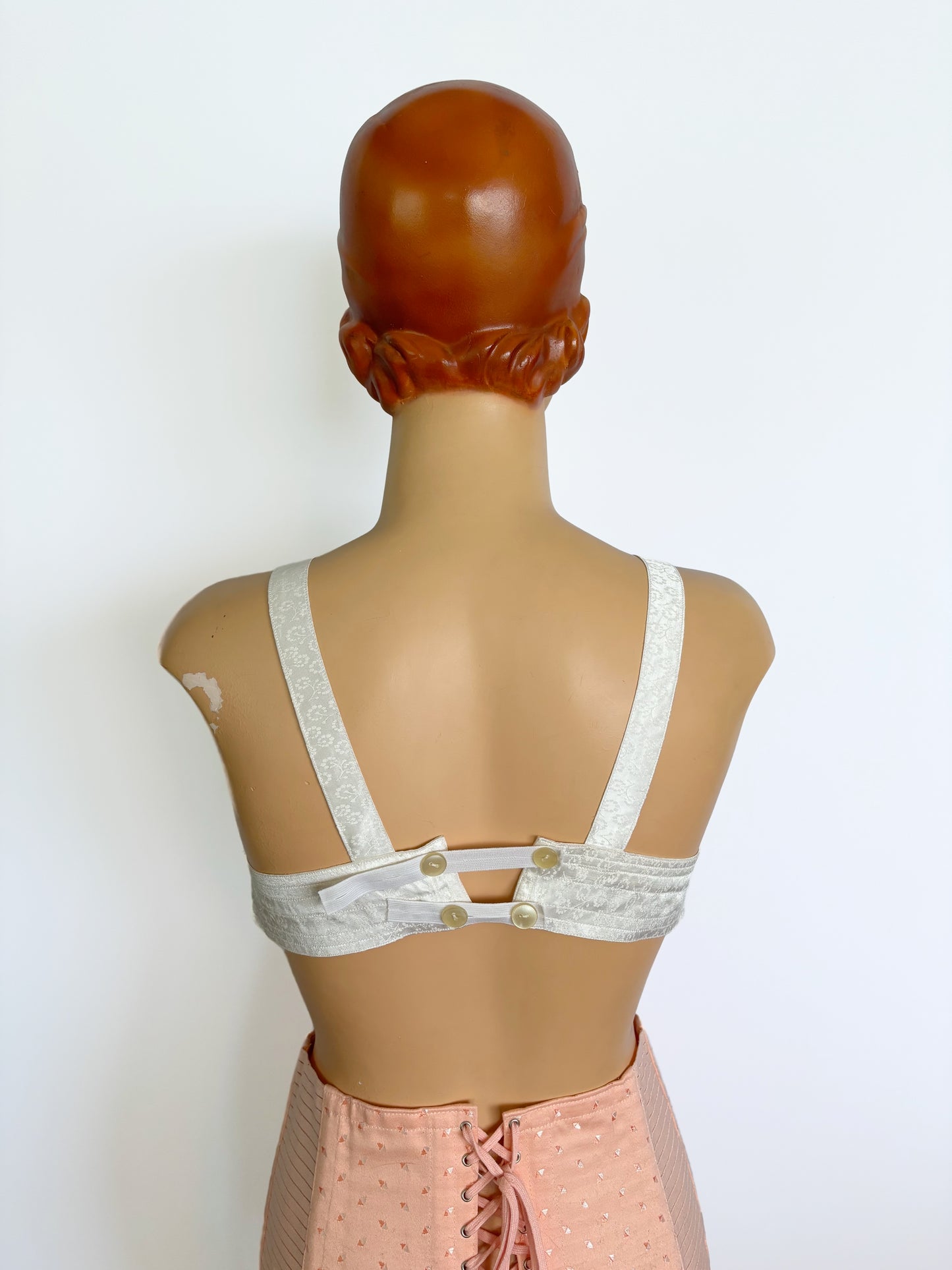 1950s NOS White Satin Bullet Bra