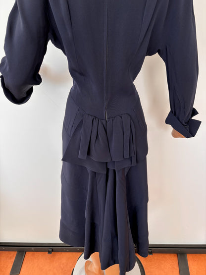 1930s/40s Blue Wool Gabardine Dress | S