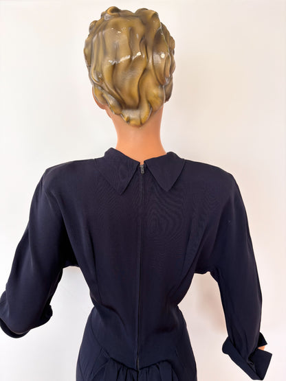 1930s/40s Blue Wool Gabardine Dress | S