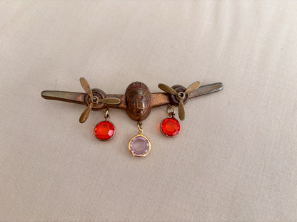 WWII Brass Sweetheart Airplane Brooch