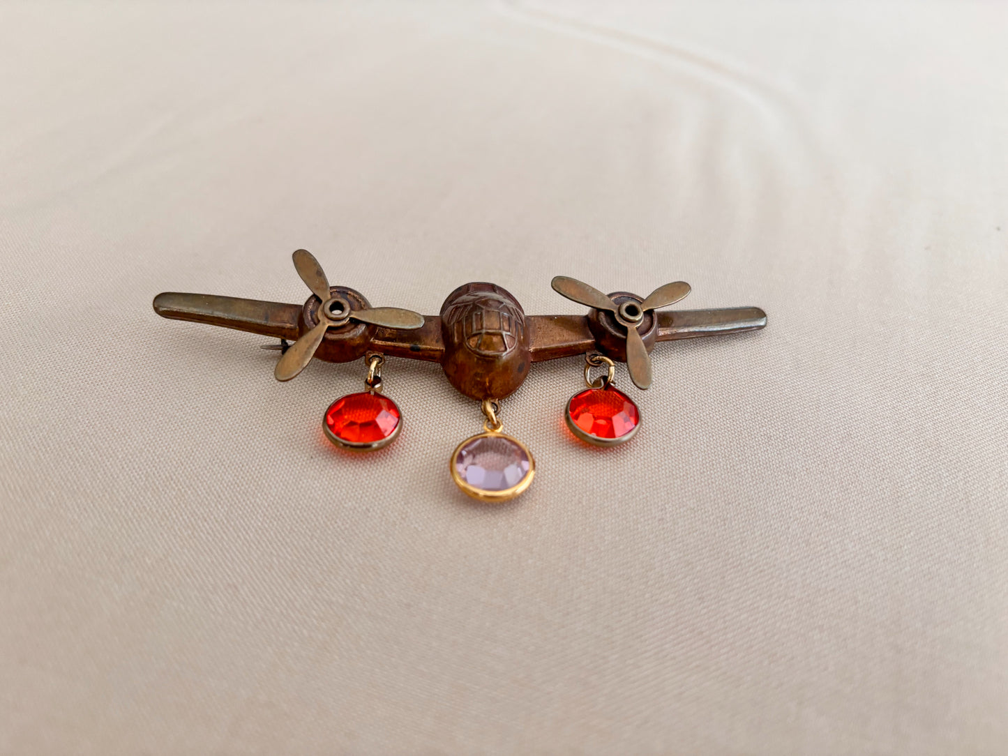 WWII Brass Sweetheart Airplane Brooch