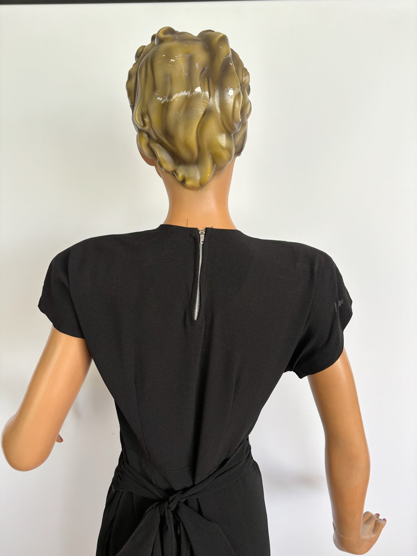 1940s Black Crepe Fringe Dress | S/M