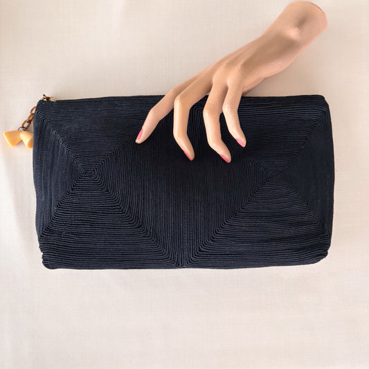 1940s Black Corde Clutch bag