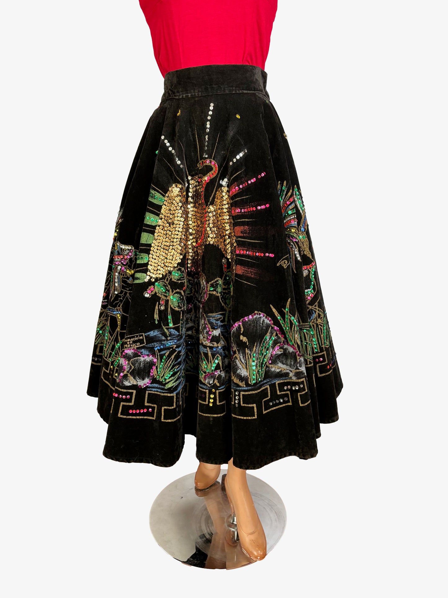 1950s Hand Painted Aztec Mexican Circle Skirt  |  S/M