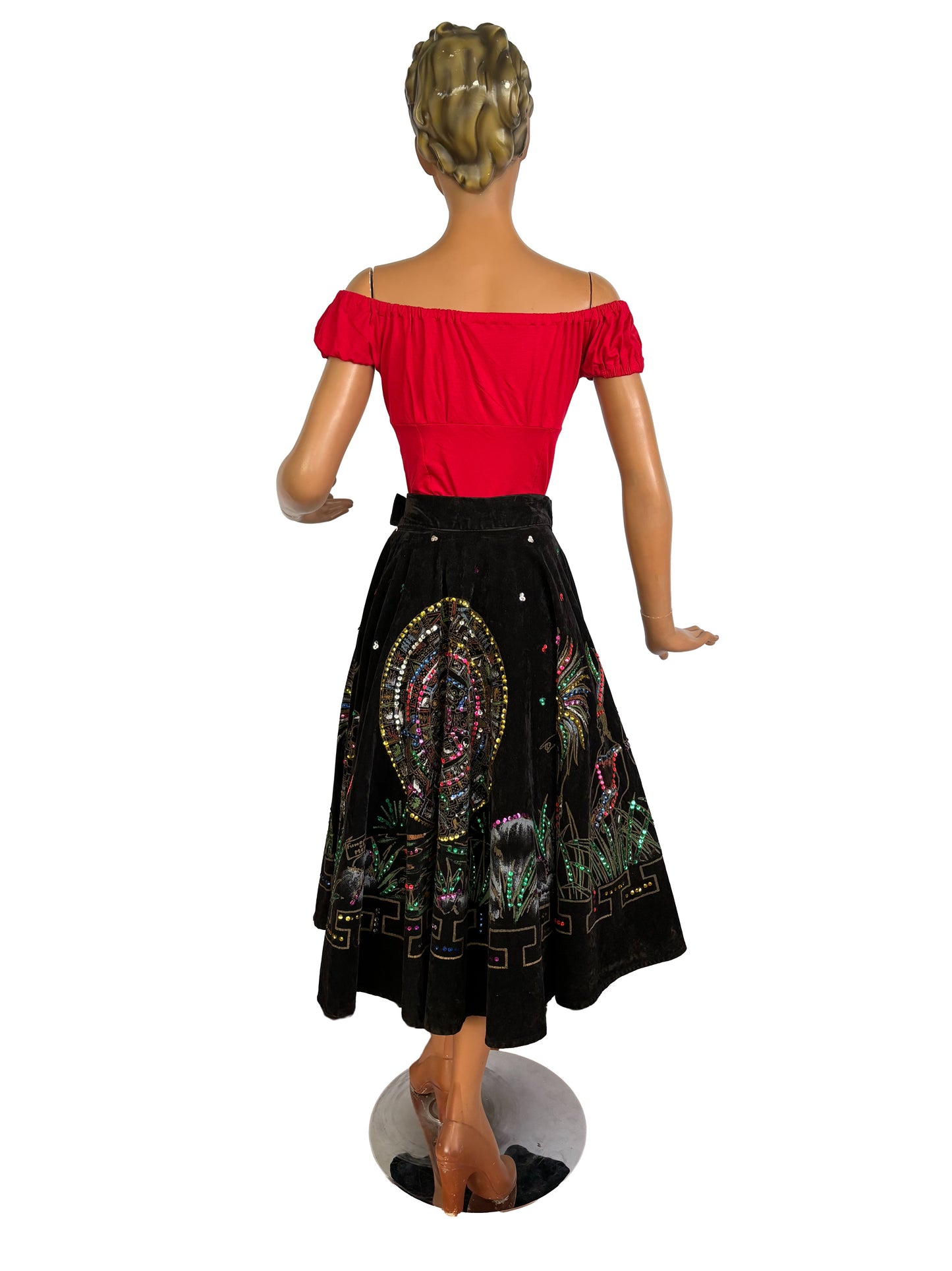 1950s Hand Painted Aztec Mexican Circle Skirt  |  S/M