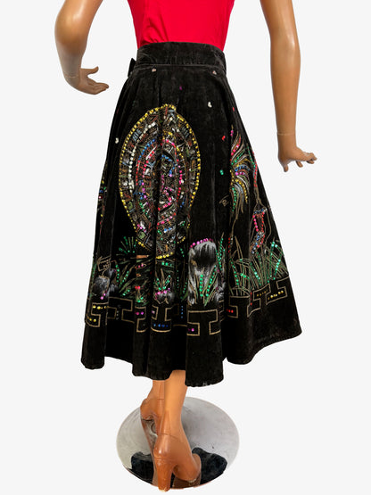 1950s Hand Painted Aztec Mexican Circle Skirt  |  S/M