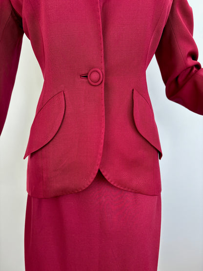 1940s  Irving Schechter Burgundy Jacket with Matching Skirt | XS/S