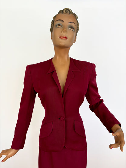 1940s  Irving Schechter Burgundy Jacket with Matching Skirt | XS/S