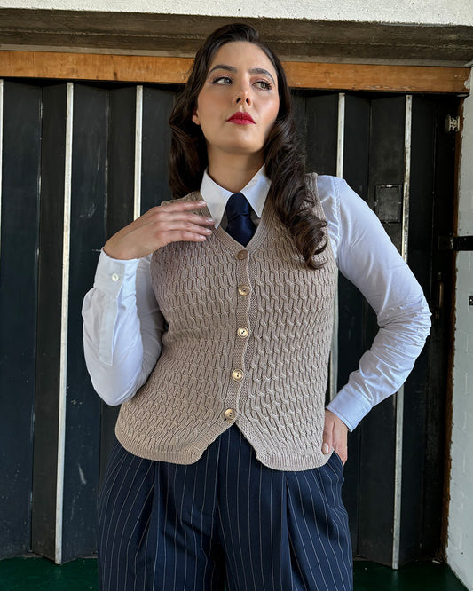 The House of Foxy Knitted Waistcoat - Pearl