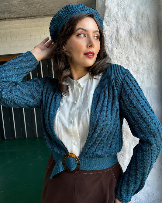 The House of Foxy 1940s Datemaker Cardigan - Petrol