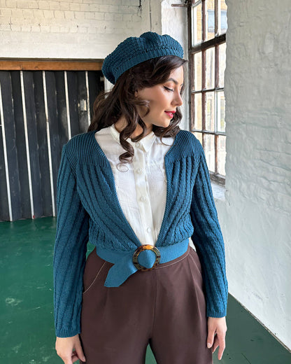 The House of Foxy 1940s Datemaker Cardigan - Petrol