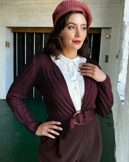 The House of Foxy 1940s Datemaker Cardigan - Egg plant