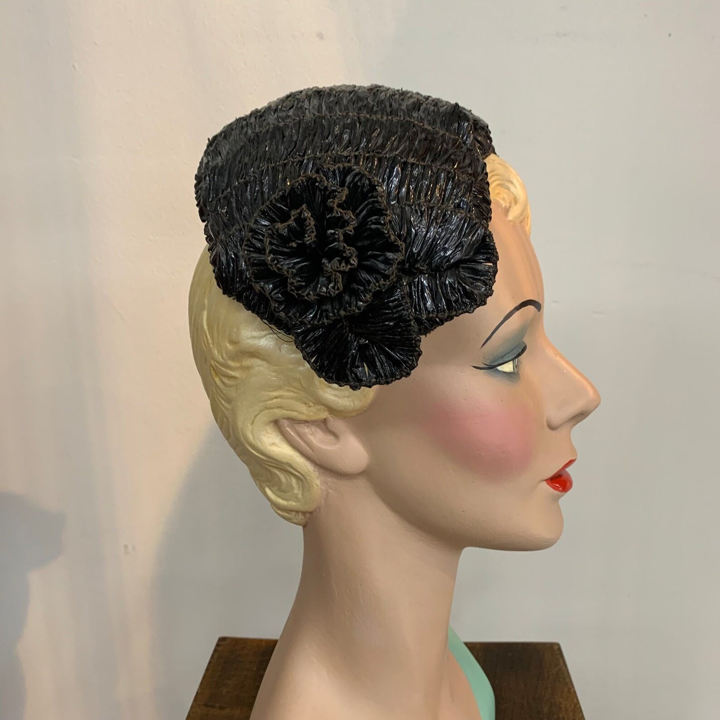 1930s Black Raffia Skull Cap