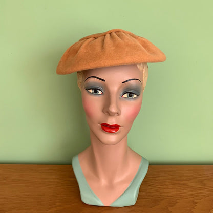 1950s Beige Orange Mushroom Hat