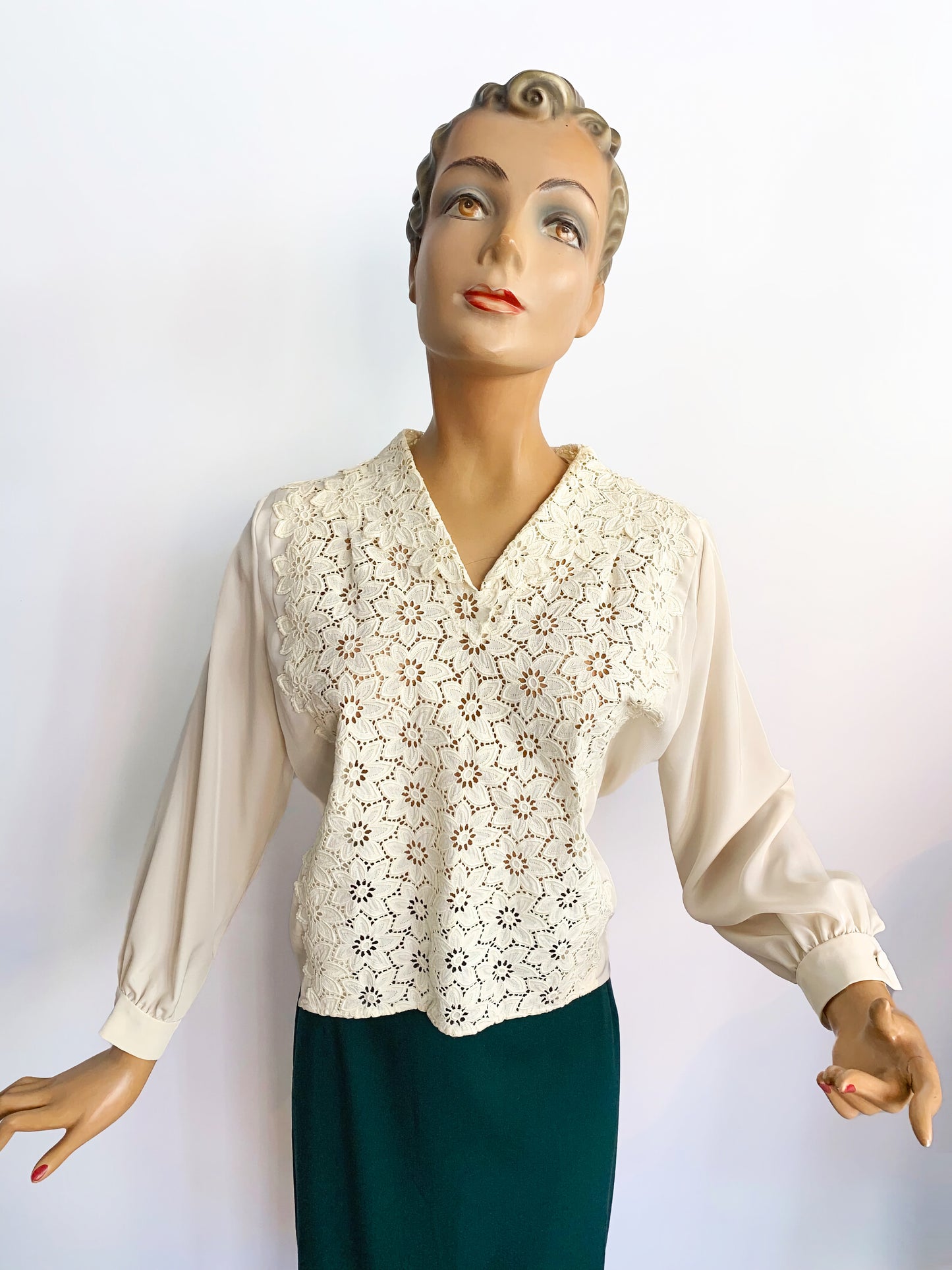 1940s/1950s Lace Panel Blouse | L/XL