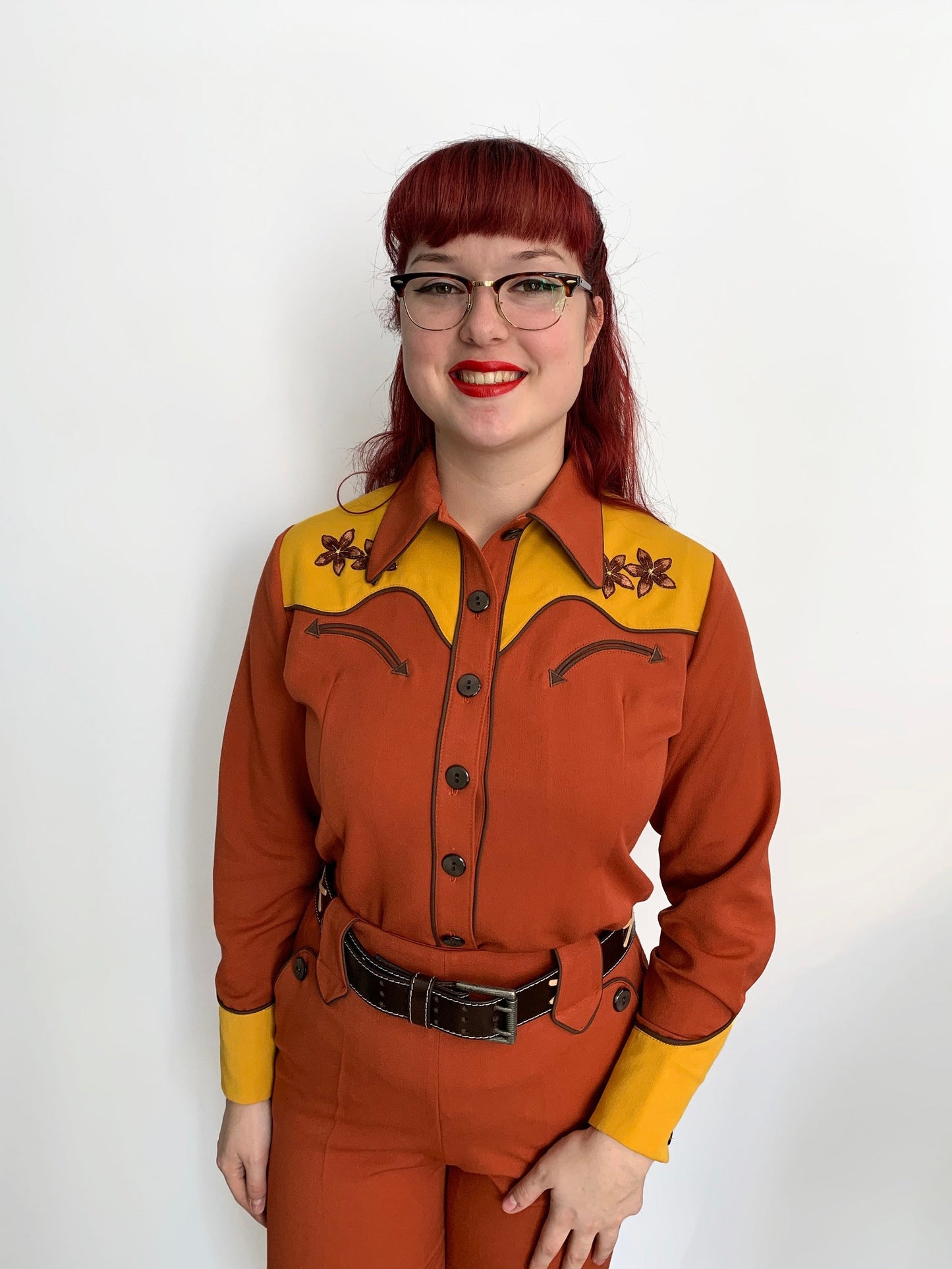 Mary Lou 1940er Westernbluse Rostbraun - Auf Bestellung