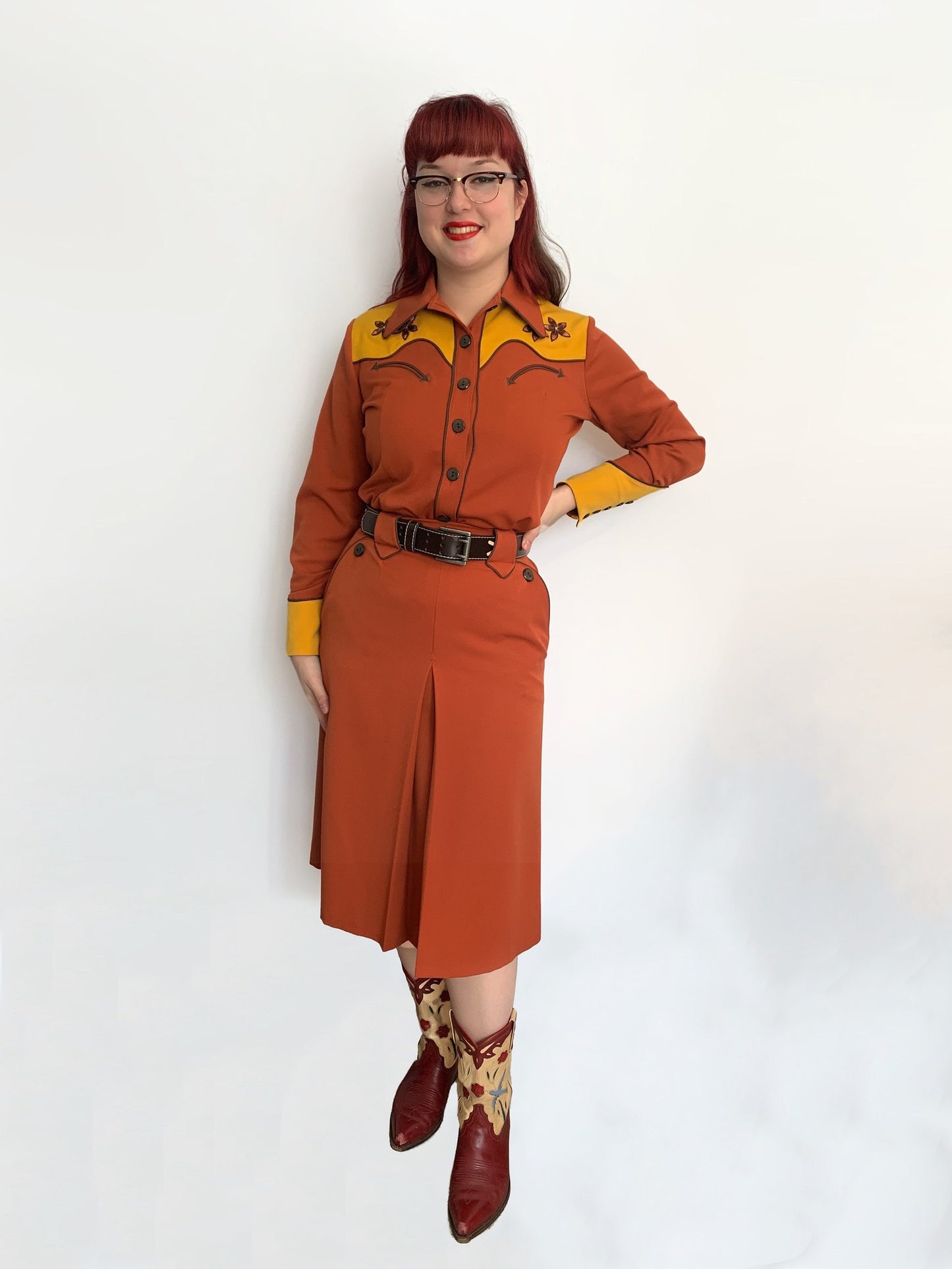 Mary Lou 1940s Western Blouse Rust Brown - Made to Order