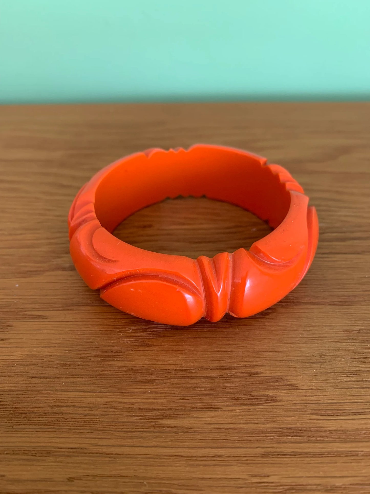 Vintage Orange Carved Bakelite Bangle