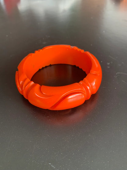 Vintage Orange Carved Bakelite Bangle