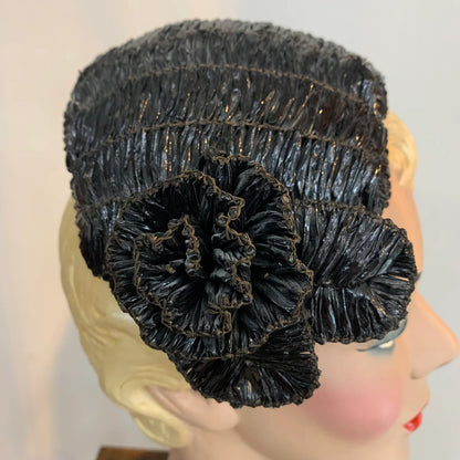 1930s Black Raffia Skull Cap