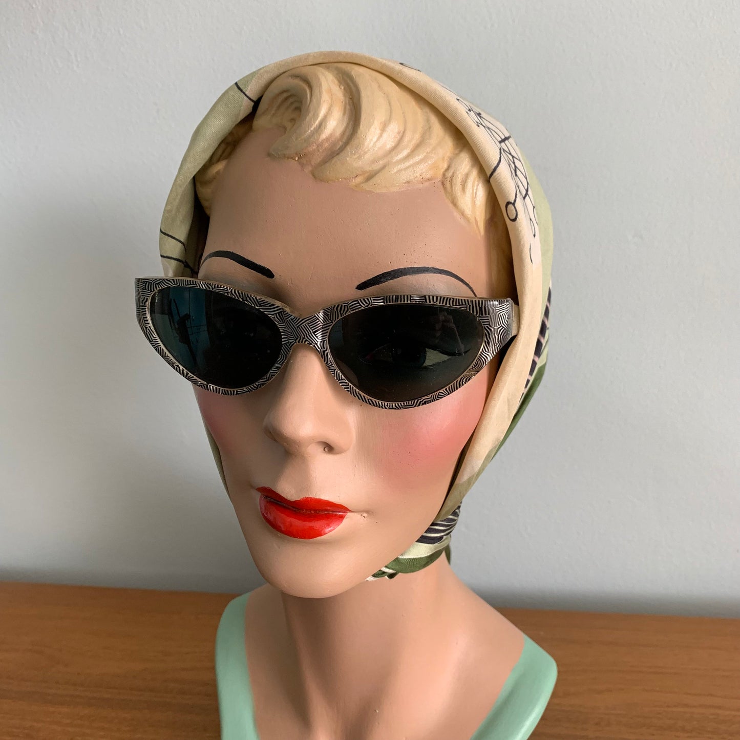 1950s Black & White Hatched Sunglasses