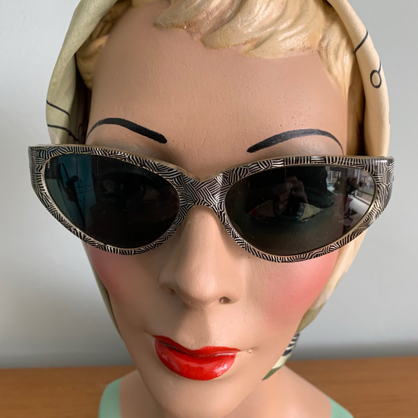 1950s Black & White Hatched Sunglasses