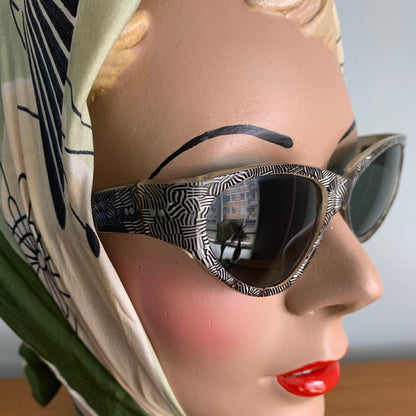 1950s Black & White Hatched Sunglasses