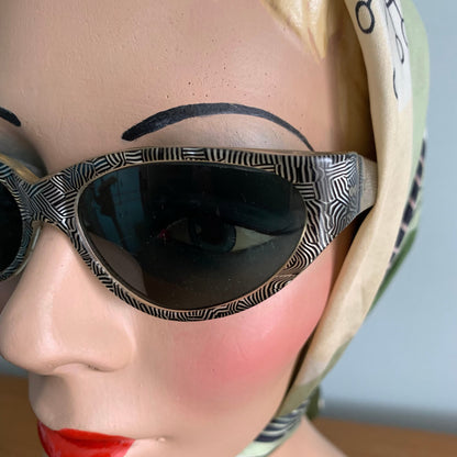 1950s Black & White Hatched Sunglasses