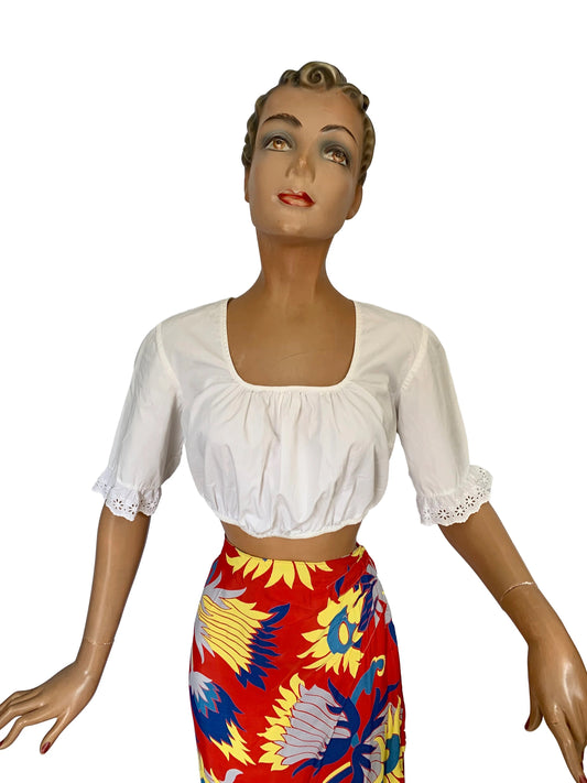 1950s White Cotton Patio Crop Top | L