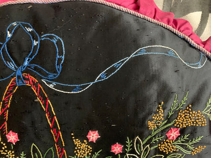 Antique 1920s Embroidered Boudoir Pillow