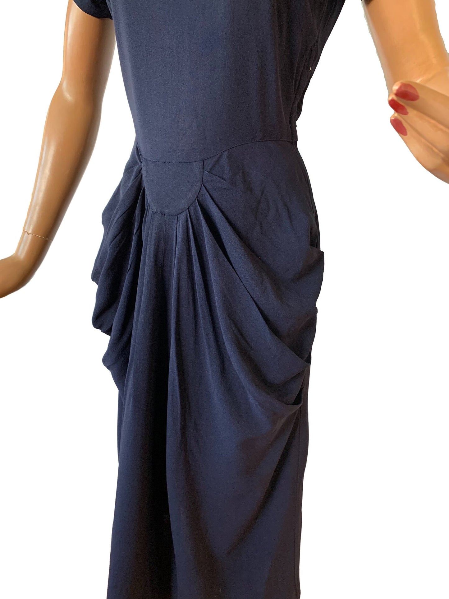 1940s Blue Crepe Draped Dress | S/M