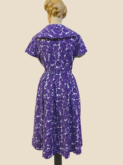 1950s Purple Swing Dress | M