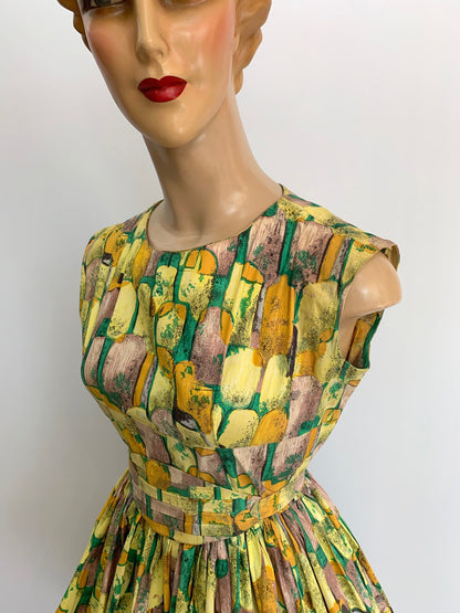 1950s Belted Cotton Dress | S
