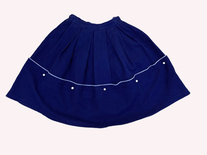 1950s Navy Blue Waffle Cotton Pouch Skirt |  S