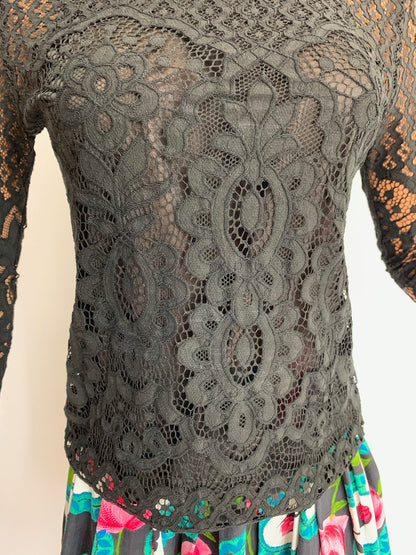 1960s/70s Black Lace Top | XS