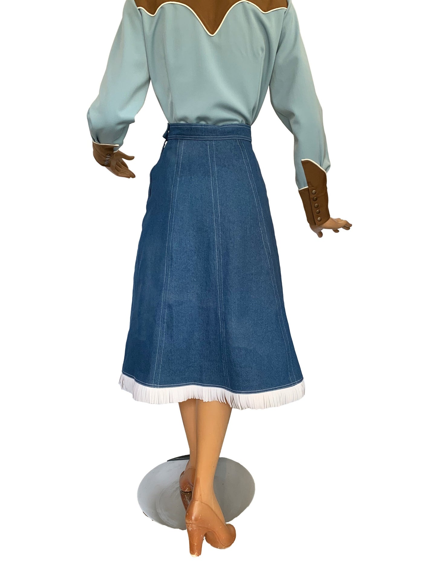 Valerie Denim Fringe 1940s Style Western Skirt