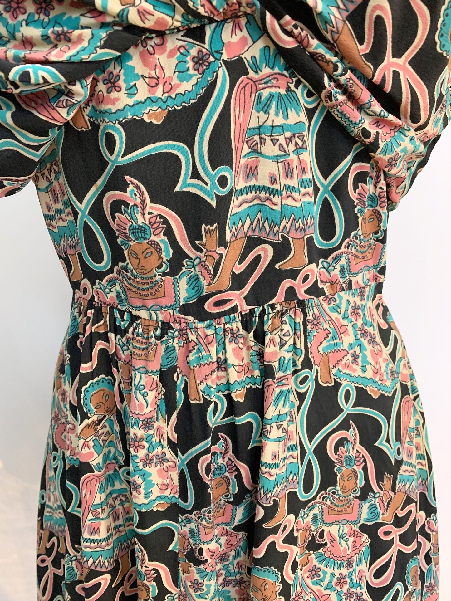 1940s Max Kopp Rayon California Novelty Print Dress | Size XS