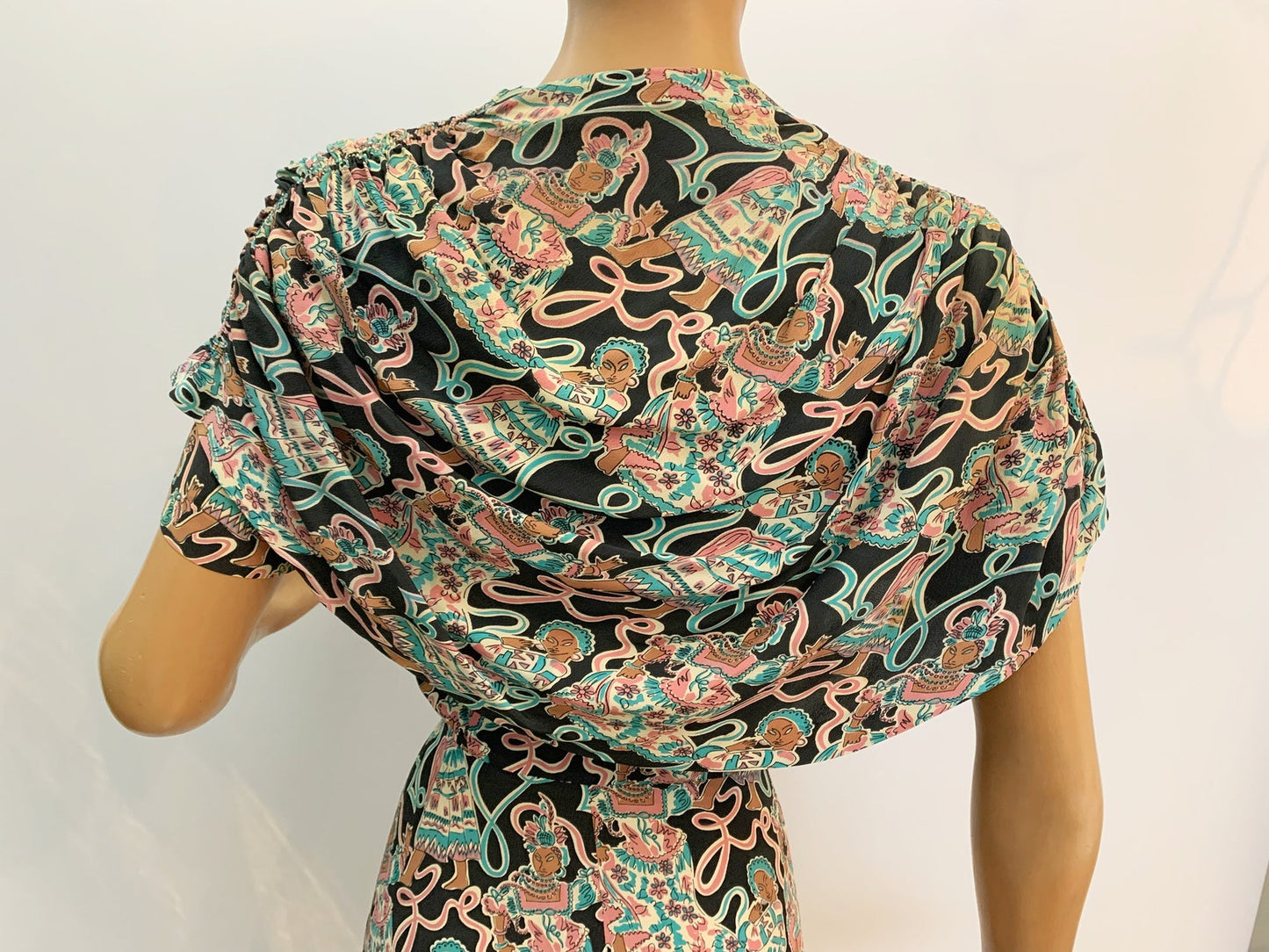 1940s Max Kopp Rayon California Novelty Print Dress | Size XS