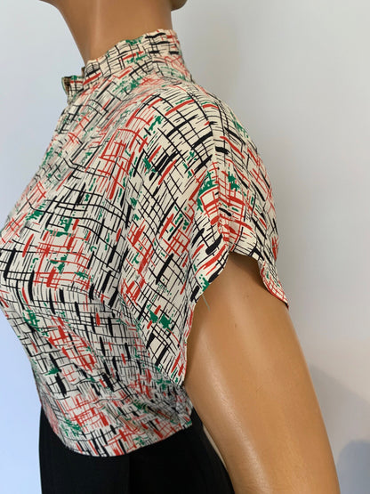 1940s Rayon Abstract Print Dress | XS