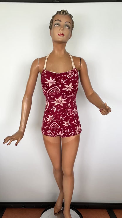 1940s Novelty Print Swim Suit | Large